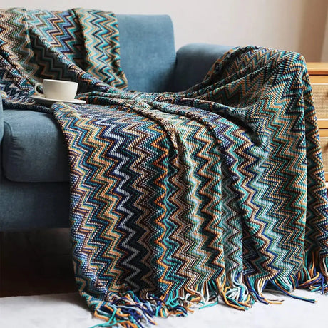 Bohemian Knitted Throw Blanket With Tassel Cold essentials Throw Blankets