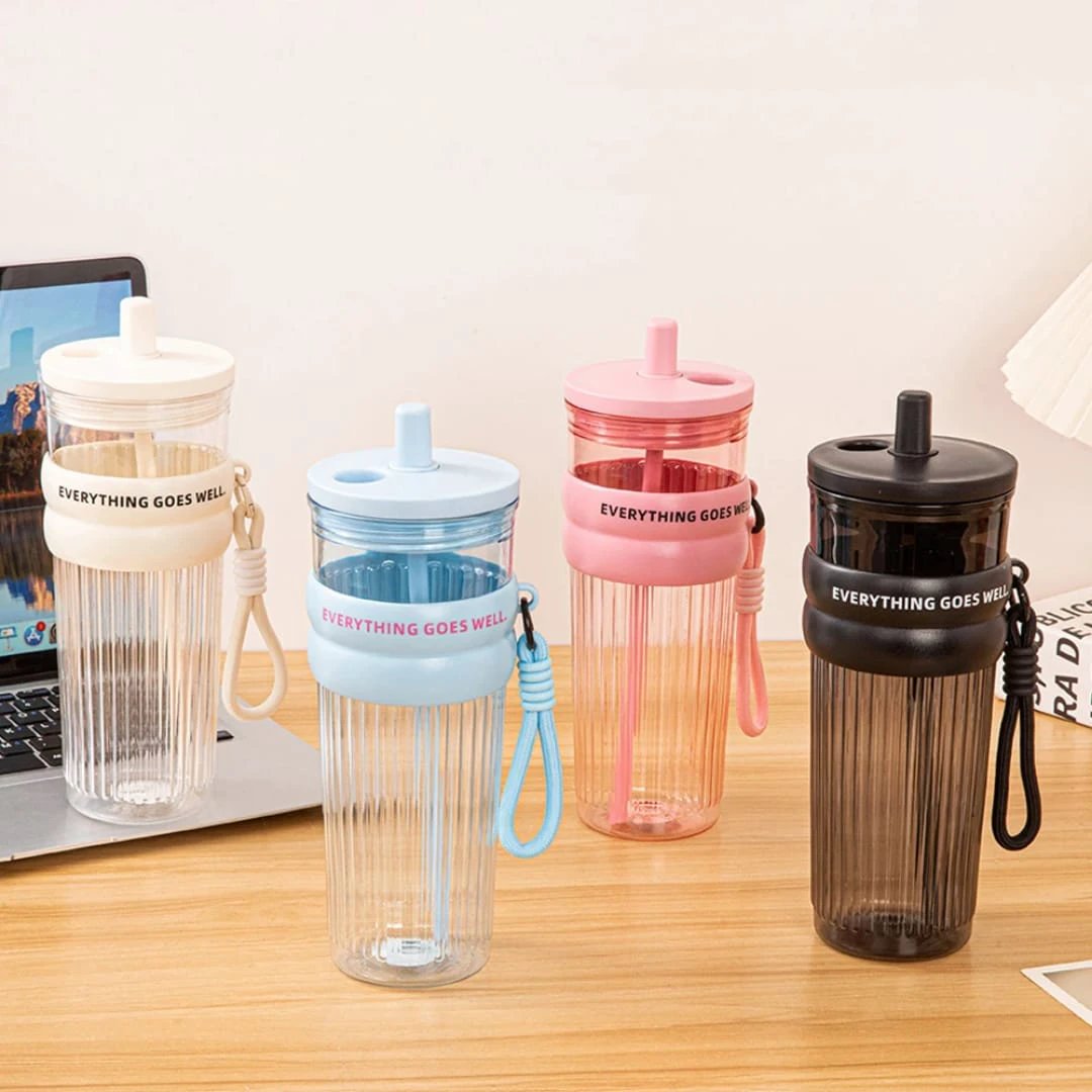 Large Capacity Straw Water Bottle with Rope Strap Straw cups Water Bottles