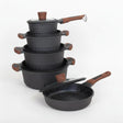 Edenberg 10-Piece Nonstick Cookware Set – Black Pots with Wooden Handles