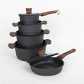 Edenberg 10-Piece Nonstick Cookware Set – Black Pots with Wooden Handles