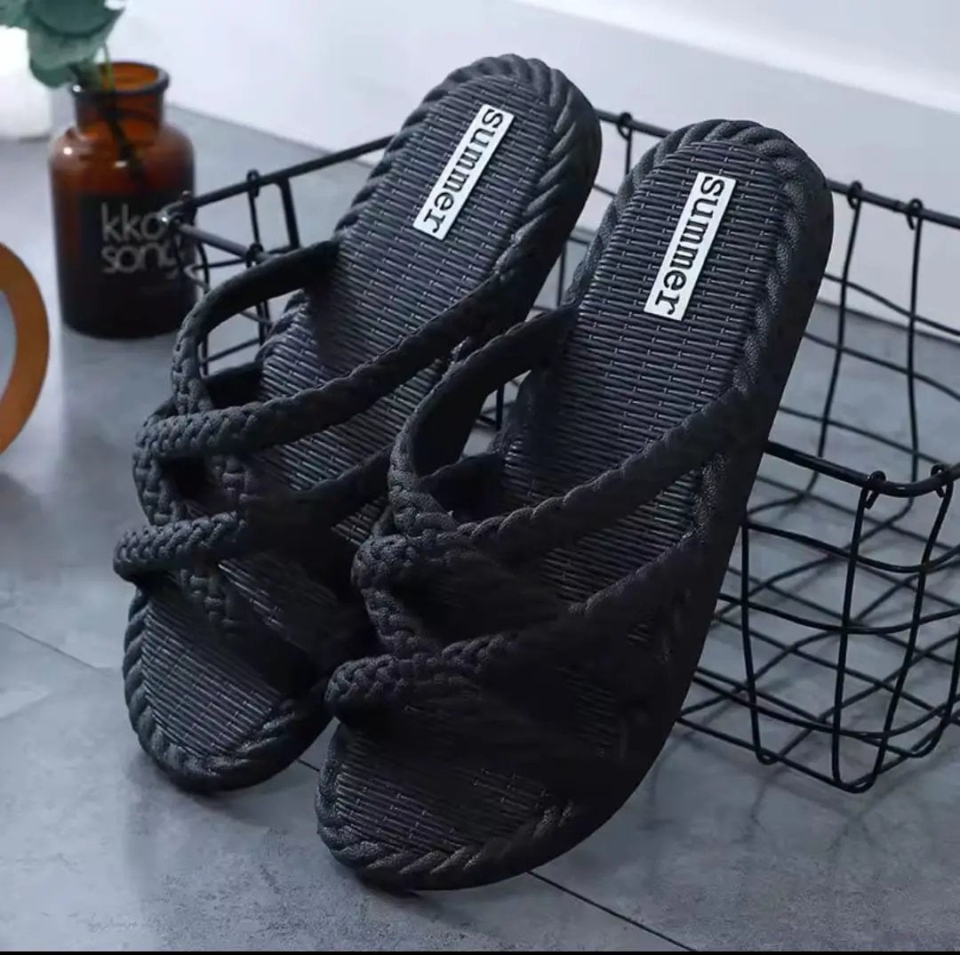 Women's Braided Strap Indoor Outdoor Slides Sandals Sandals