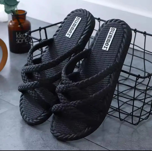 Women's Braided Strap Indoor Outdoor Slides Sandals Sandals