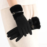 Fur-Trimmed Suede Touchscreen Winter Gloves Winter gloves Gloves & Mittens
