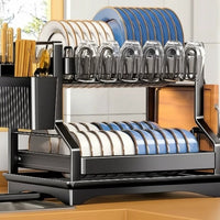 2 Tier Kitchen Dish Rack with Drain Tray Large Capacity Countertop Organizer Dish Racks