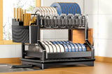 2 Tier Kitchen Dish Rack with Drain Tray Large Capacity Countertop Organizer Dish Racks