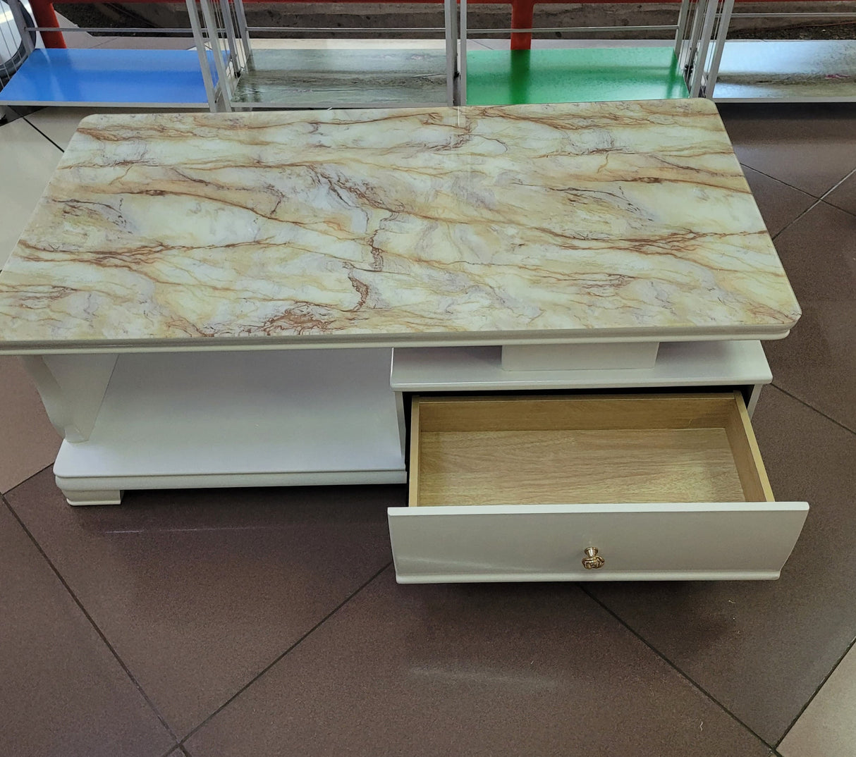 Modern marble -top coffee with storage drawers 2sides