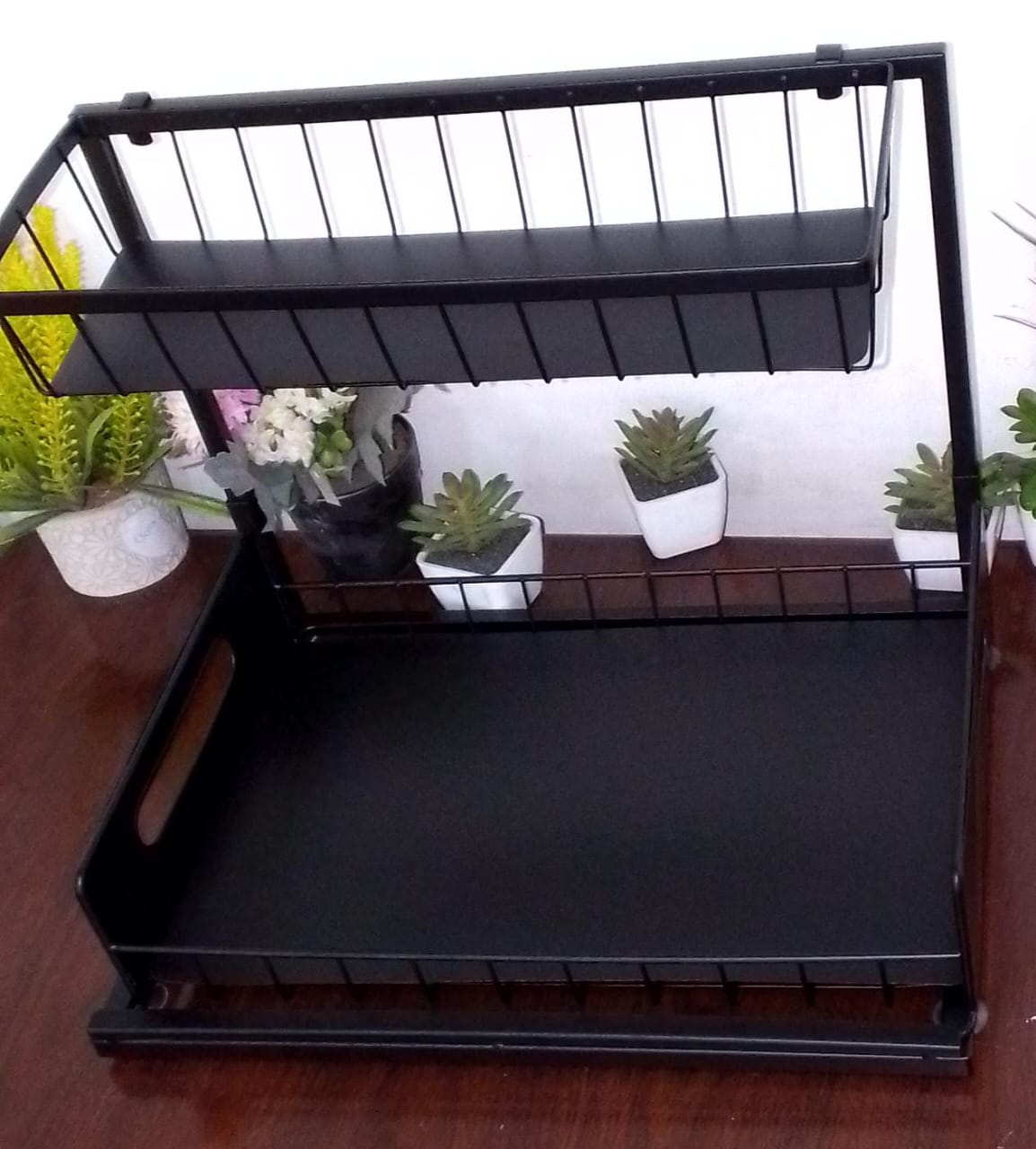 2 Tier Metallic Sliding Pull Out Cabinet Organizer Rack