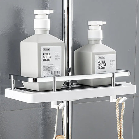 Rotating Hook Shower Storage Rack Single Tier Tray Stand, No Drilling, Easy Installation