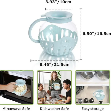 Microwave Popcorn Maker Borosilicate Glass, Quick 2-3 Minute Popper with Measuring Lid.