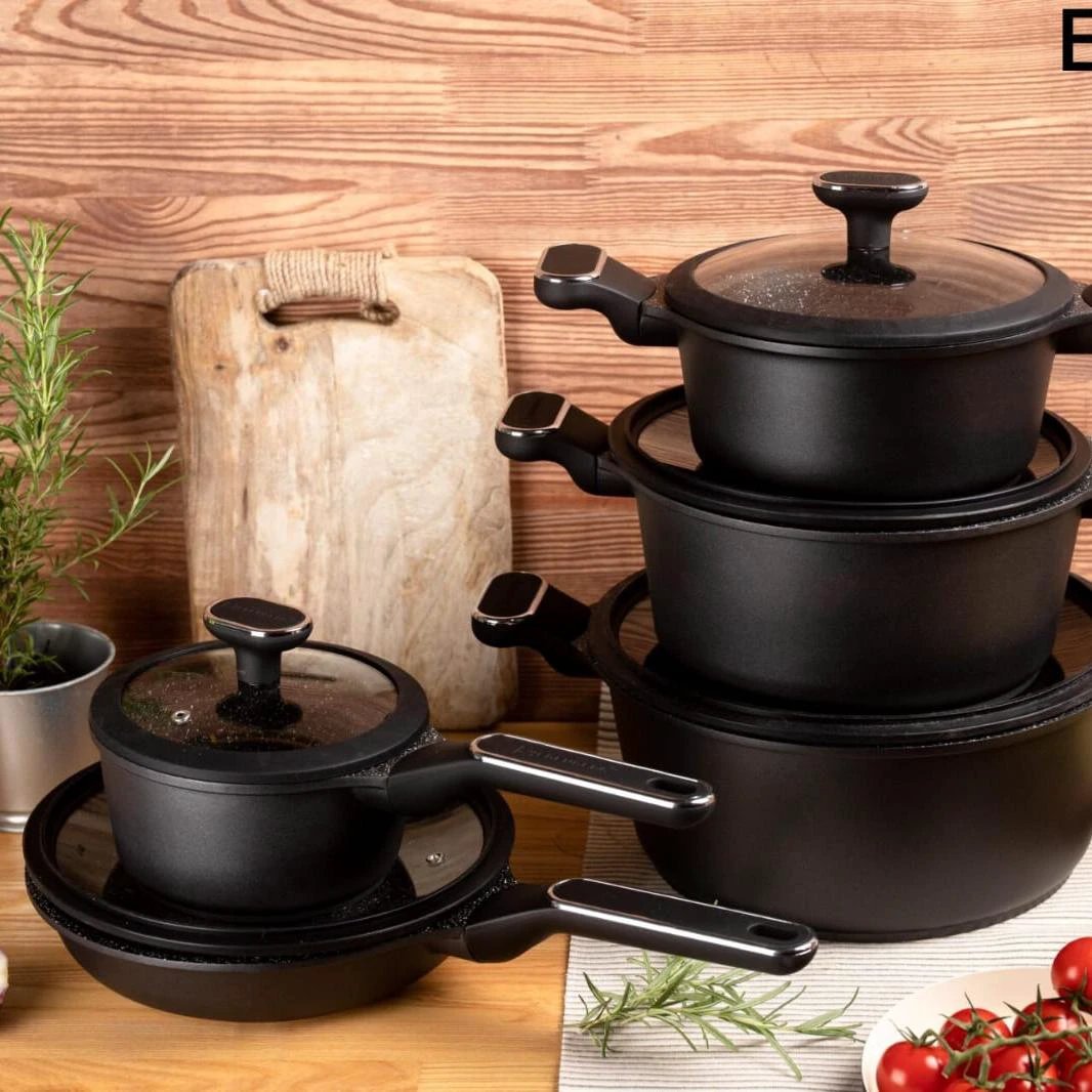 10pcs Edenburg Nonstick Cookware Set with Silver Handles and Induction Bottom cookware Cookware Sets