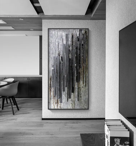 Furaha Finds Premium Quality 60x90cm Abstract Wall Art Black and white textured canvas painting with a wooden frame,perfect for minimalist home decor in living rooms,bedrooms,and offices.