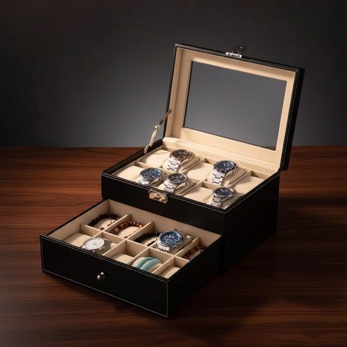 20 Slots Leather Watch Organizer with Lockable Key Watch organizer Watch Boxes