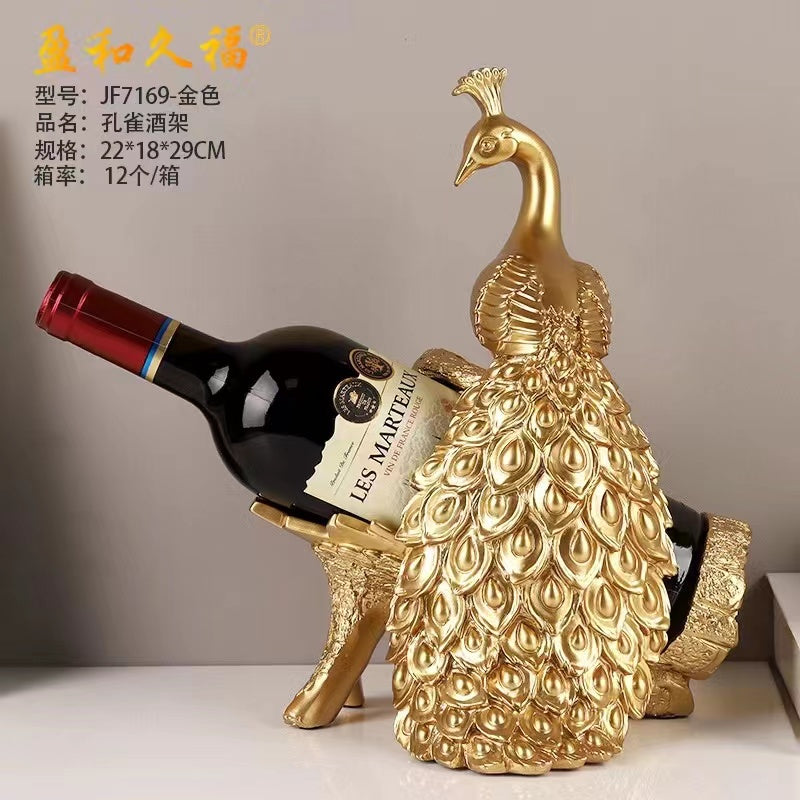 Peacock Luxury Resin Wine Rack European Style Gold Decor