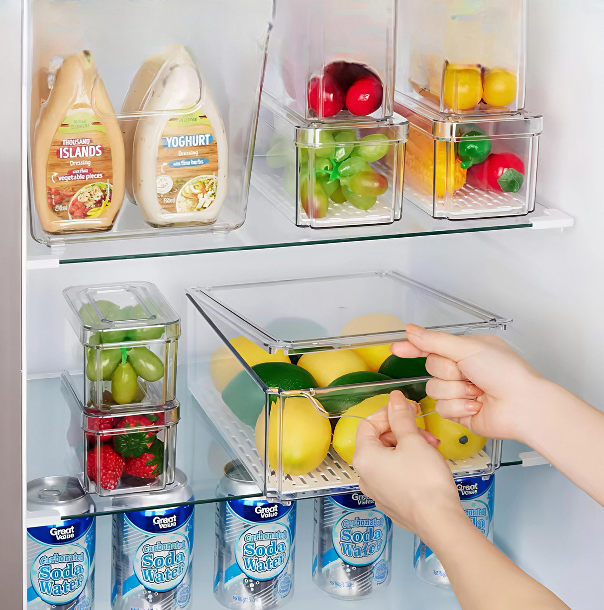 7pcs BPA-Free Stackable Acrylic Fridge Organizer Bins with Lids