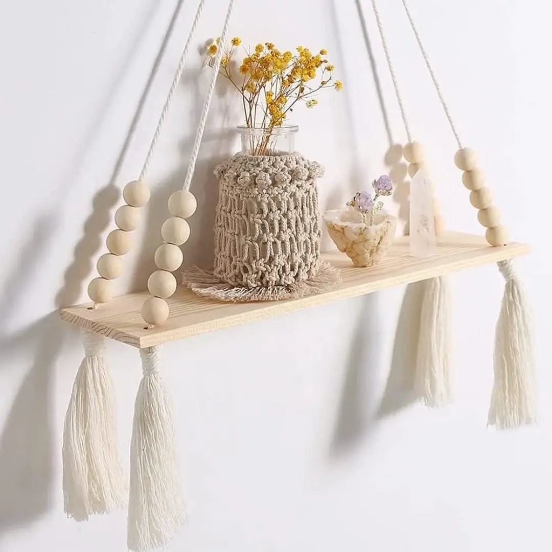 Macrame Hanging Wall Shelf Floating shelf Shelving