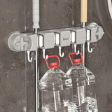 Non-Slip Wall Mounted Mop Holder with 4 Racks and 5 Hooks