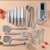 17pcs High Quality Silicone Kitchen Utensil Set – Heat Resistant 230°C with Knives, Tools, and Holder