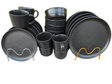 24pcs All Black Ceramic Dinner Set for Modern Dining