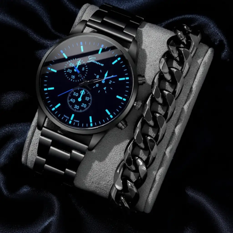 Men's 2 in 1 Geneva Watch & Bracelet Gift Set Jewelry Sets