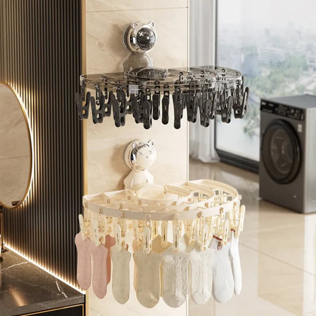 Wall Mounted Clothes and Socks Rack Space Saving Laundry Organizer.