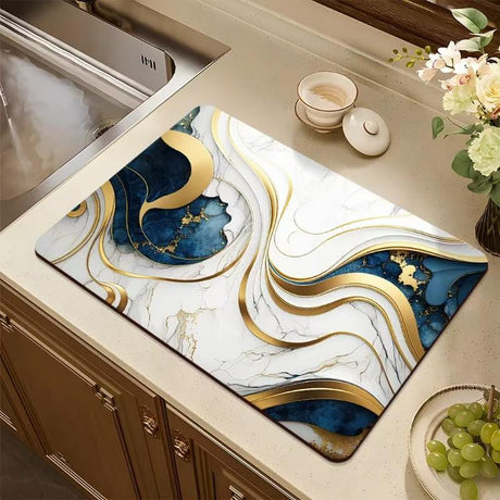 Marble Anti Skid Kitchen Drain Mat Quick-Dry Absorbent Pad for Tableware & Coffee Station Multipurpose Floor or Sink Mat