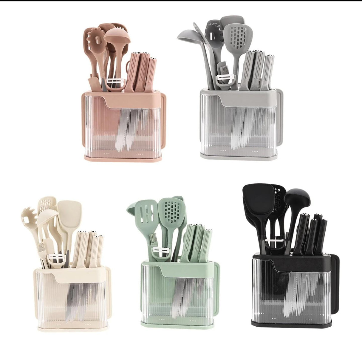 17pcs High Quality Silicone Kitchen Utensil Set – Heat Resistant 230°C with Knives, Tools, and Holder