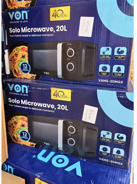 Von Solo Microwave 20L Manual Control, 6 Power Levels, VAMS-20MGX (12-Month Warranty)