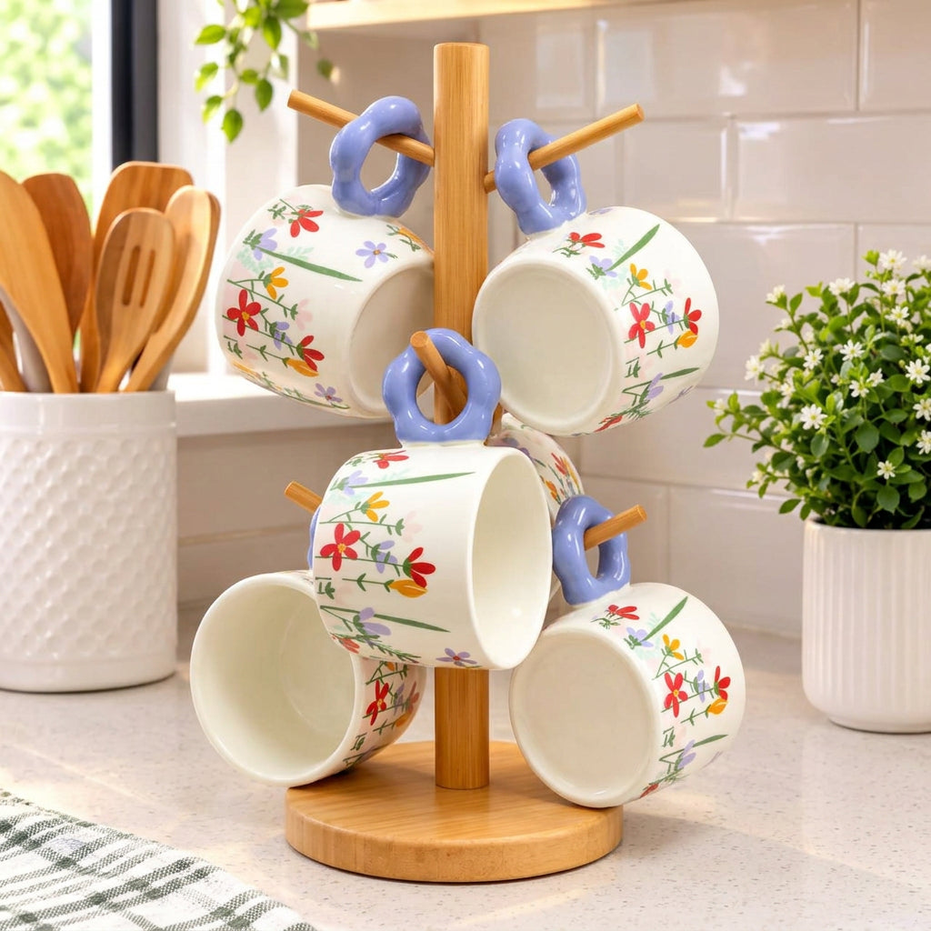 6pc Floral Coffee Mug Set Drinkware Mugs