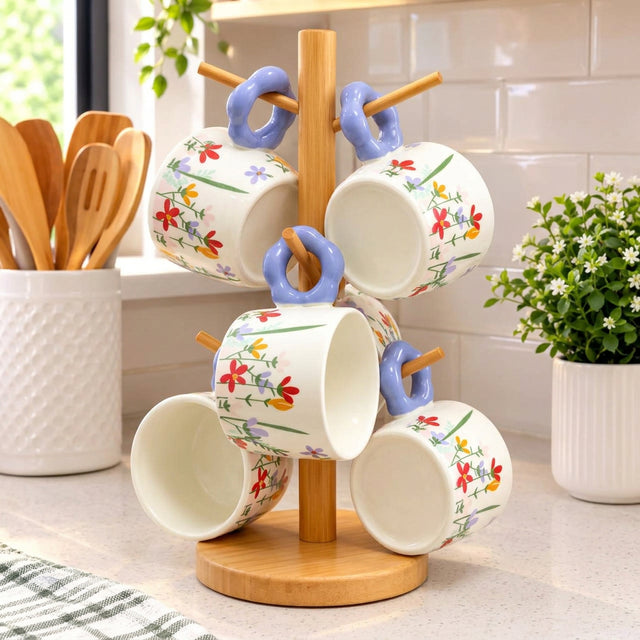 6pc Floral Coffee Mug Set Drinkware Mugs