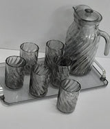 Glass Jug with Glasses and Tray Set Available in Gold or Black