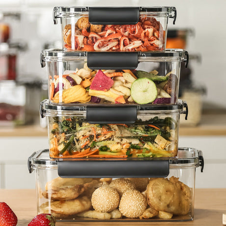 4pc Set Transparent Sealed Refrigerator Large Capacity Food Container Set Food containers Food Storage Containers