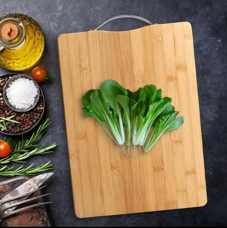 Heavy Wooden Chopping Board with Metallic Handle 36x28cm Durable Cutting Surface- Furaha Finds Kenya