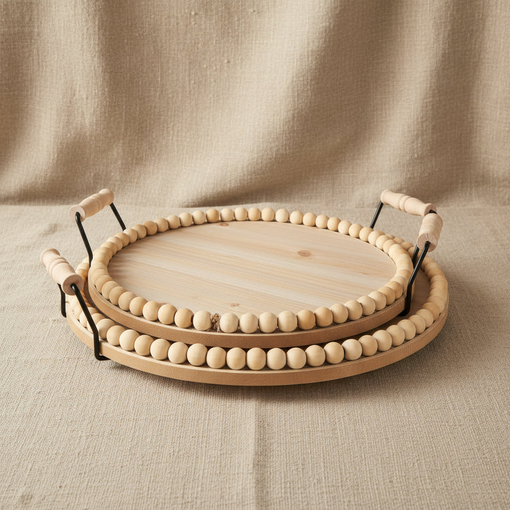 Wooden Bead Round Serving Tray Serving tray Decorative Trays