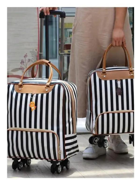 Quality Striped Wheeled Travel Bag High Capacity Waterproof Design Suitcases