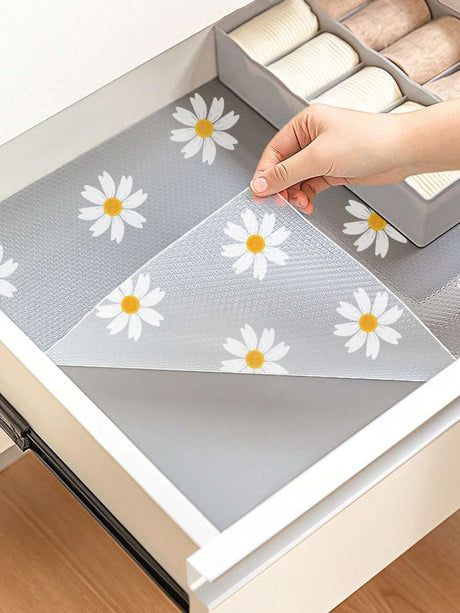 Daisy Pattern Kitchen Drawer Liners Waterproof & Cuttable Liner Roll (45x500cm)- Furaha Finds Kenya