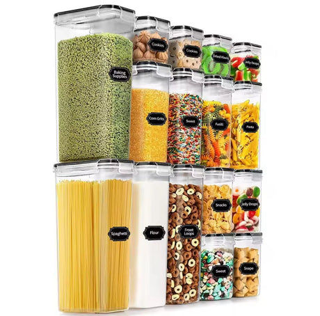 16pcs Food and Pantry Storage Containers Set with Stickers, Pen, and Measuring Cups