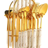 24 Pieces Marble Gold Cutlery Set Luxury Stainless Steel Flatware Kitchen ware Flatware Sets