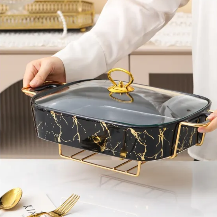 3pc Marble PorcelainModern Chafing Dish Set Sizes 11" 13" 15"