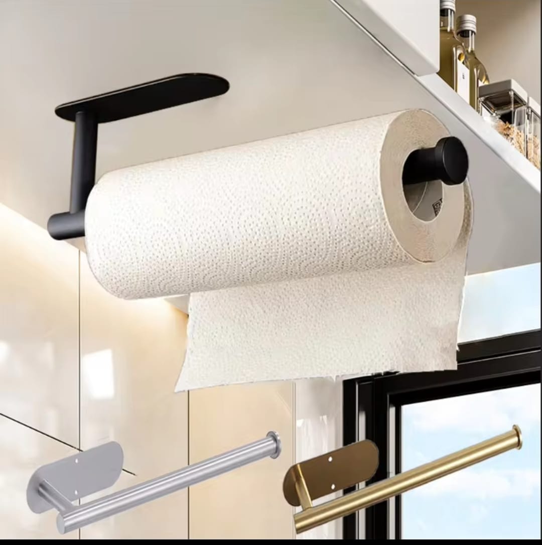 Adhesive Wall-Mount Toilet Roll Paper Holder – Stainless Steel Organizer for Kitchen & Bathroom, No Drill Installation