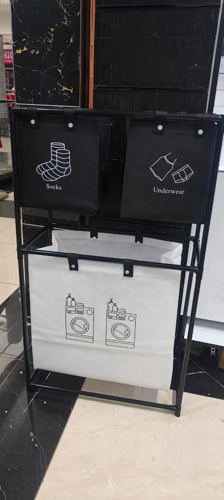 Multifunctional Laundry Basket with 3 Sorting Slots Socks, Underwear & General Laundry