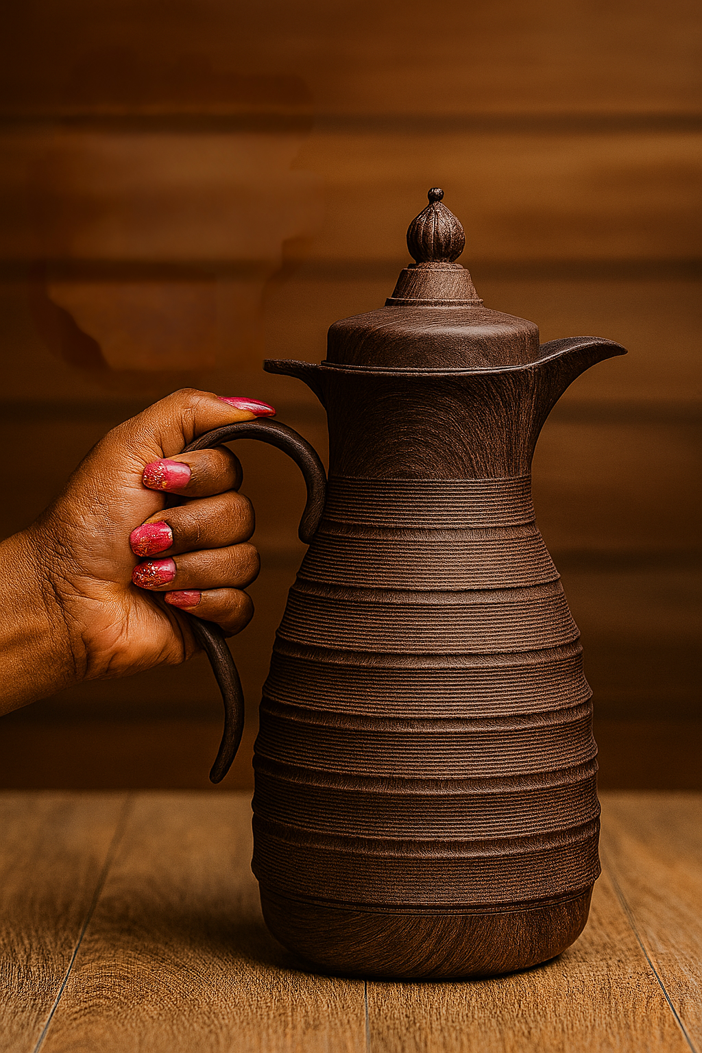 1L Wooden Feel Vacuum Flask – Stylish Thermal Bottle for Hot and Cold Drinks- Furaha Finds Kenya