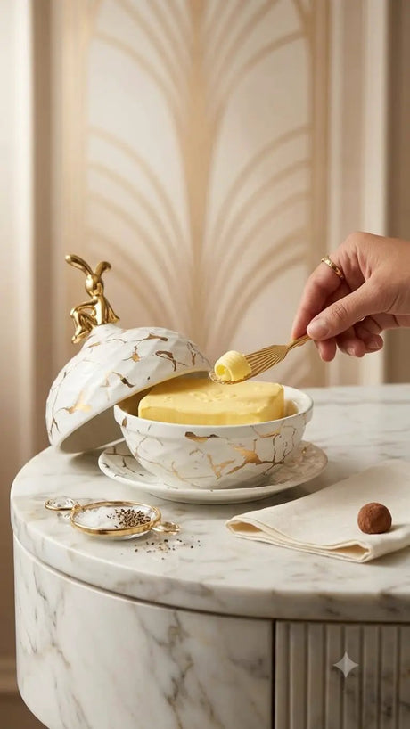 Marble Ceramic Round Butter Container Butter dish Butter Dishes