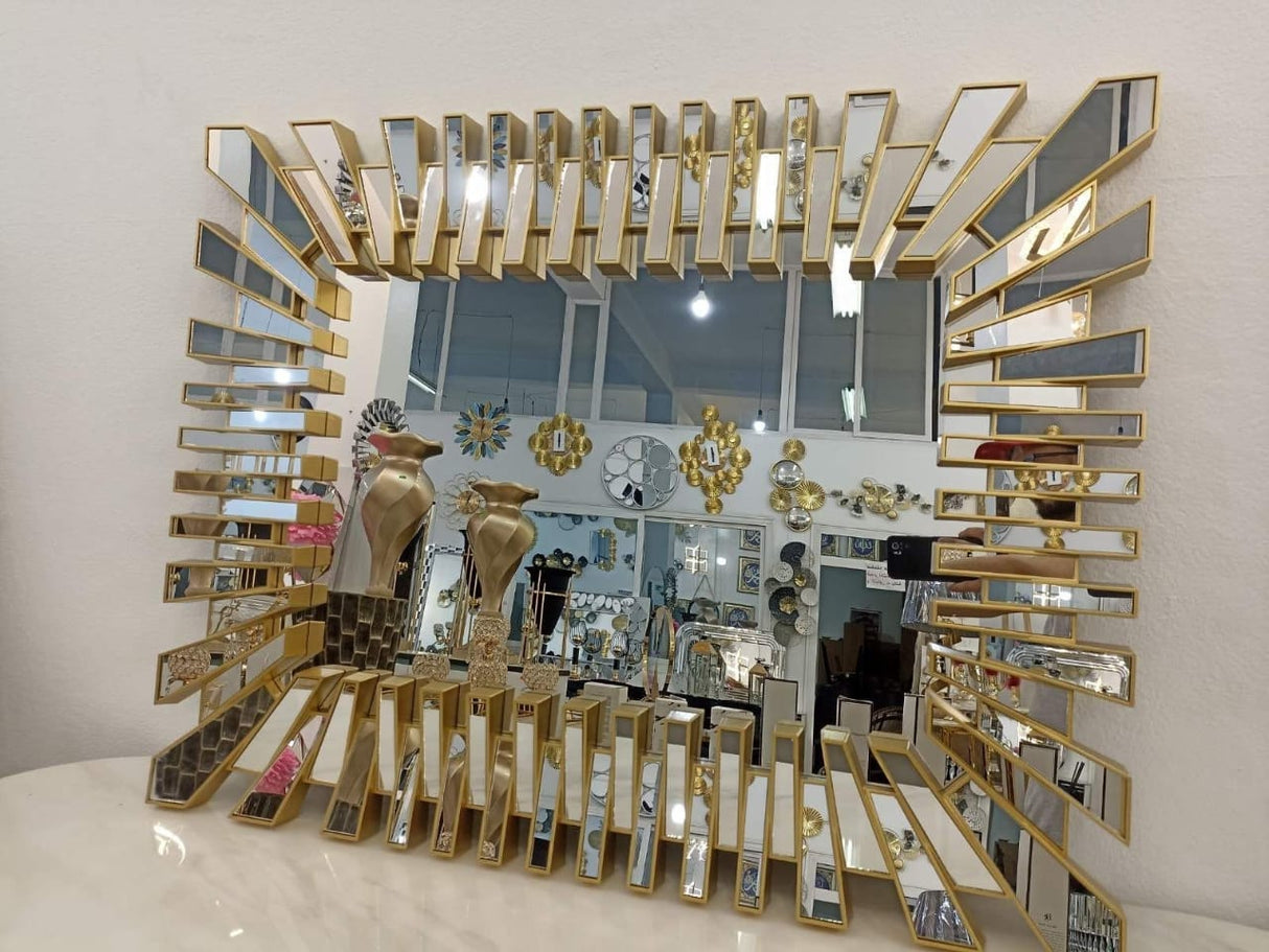 Luxury Decorative Wall Mirror Gold Finish 74x57cm for Living Room or Bathroom