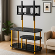TV600 Black Marble-Look TV Stand Multi Tier Shelf with Mount & Gold Frame