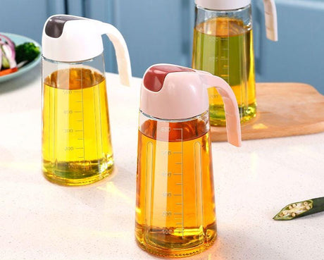 Non Slip Oil Vinegar Dispenser 650ml Leak proof Glass Cruet with Automatic Cap and Stopper.- Furaha Finds Kenya