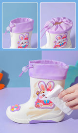 Kids Cartoon Theme Waterproof Gumboots with Adjustable Tie Loop