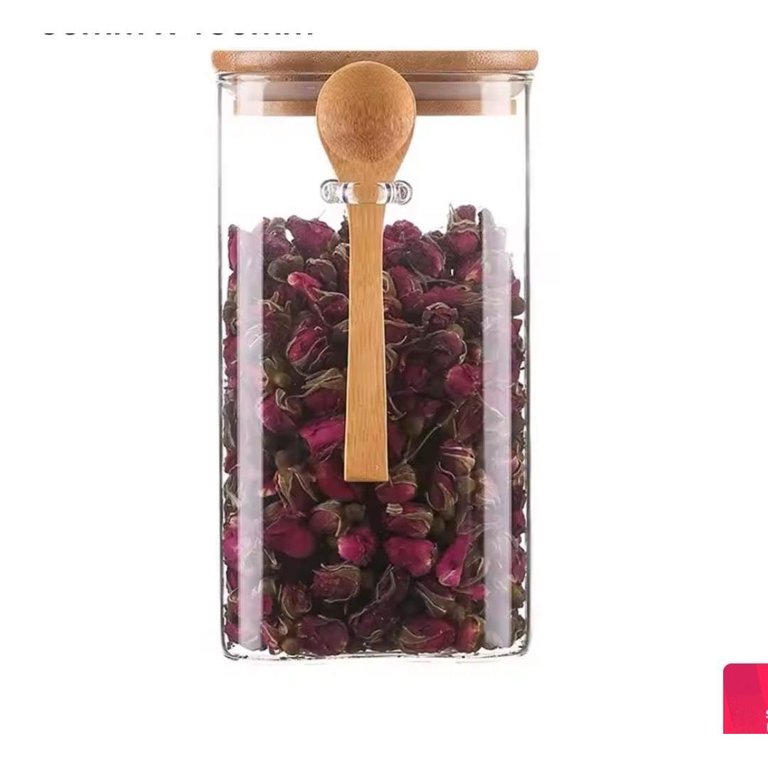 700ml Glass Jar with Bamboo Lid & Spoon Stylish Storage Solution- Furaha Finds Kenya