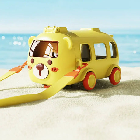 Kids Bus Water Bottle With Wheels And Strap Kitchen & Dining Water Bottles