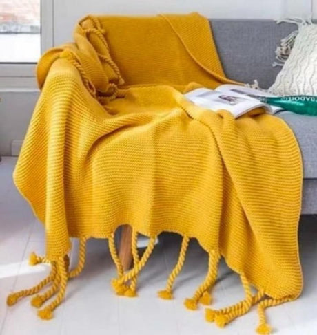 Super Soft Knitted Throw Blanket with Tassels 170x130cm Acrylic Fiber