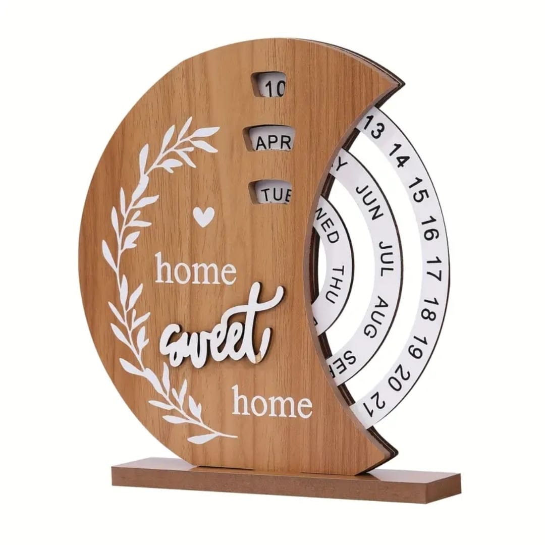 Perpetual Wooden Block Calendar with Rotating Date and Month Blocks